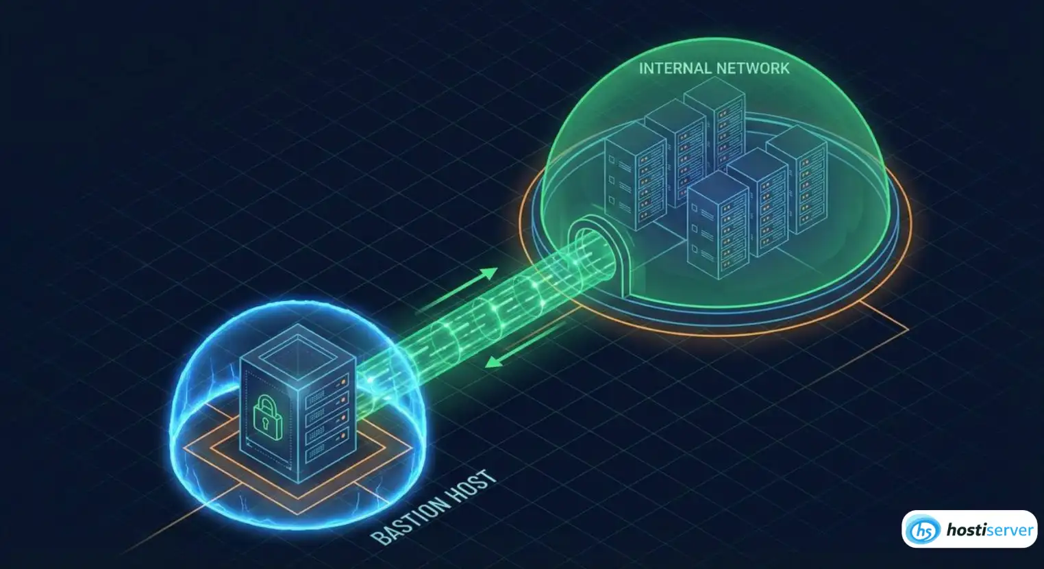 3D схема архітектури Jump Host: безпечний доступ до внутрішньої мережі через шлюз
