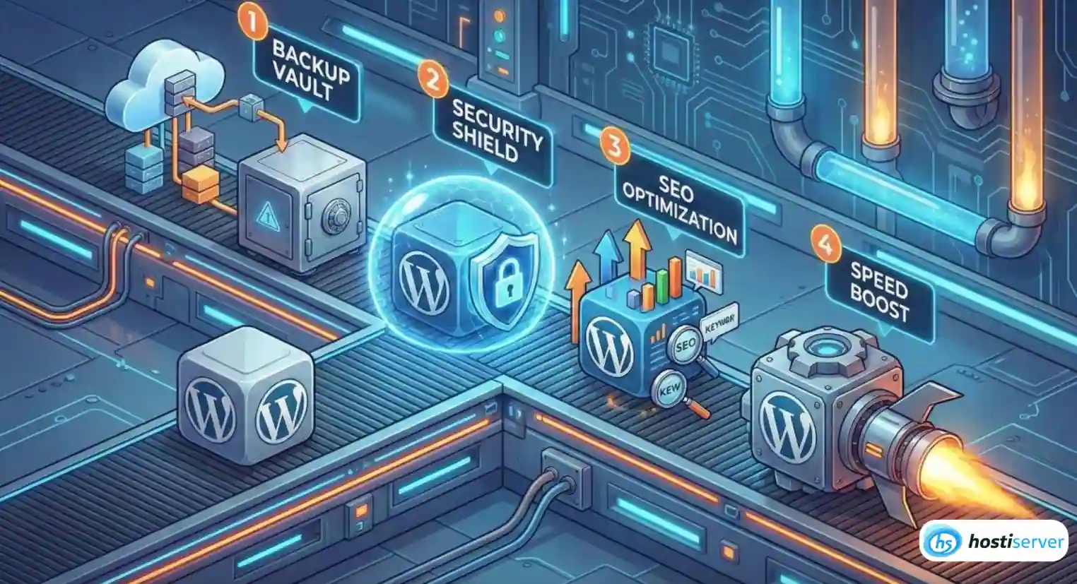3D інфографіка правильного порядку встановлення плагінів на WordPress