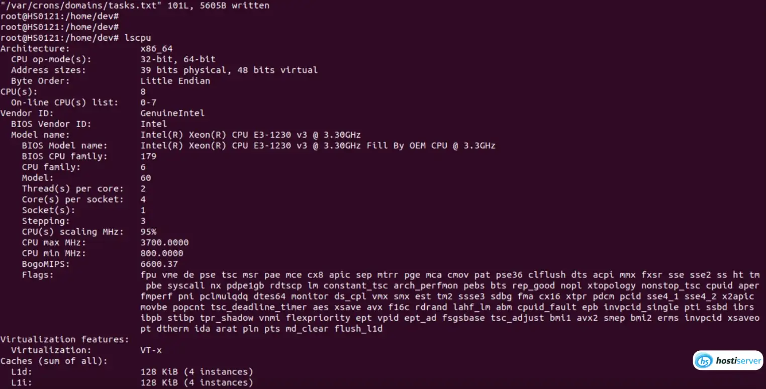 Термінал з командою lscpu — показує CPU info